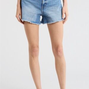 Casual Light Blue Frayed Hem Denim Shorts - Women
